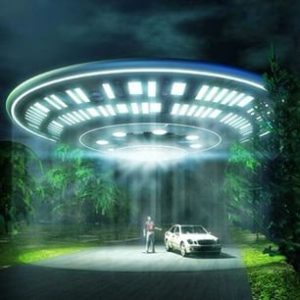 flying saucer above the car