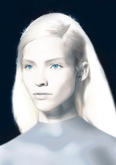 Nordic alien woman, blond, blue eyes